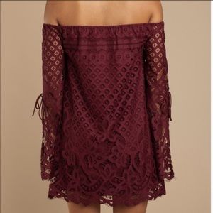 Tobi Dresses - Tobi Maroon Lace Off-Shoulder Dress Tobi Dresses - Tobi Maroon Lace Off-Shoulder Dress